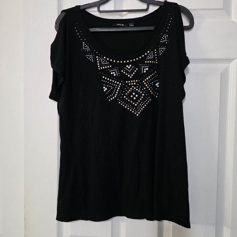 Apt. 9 Black Silver Embellished Cold Shoulder Blouse
